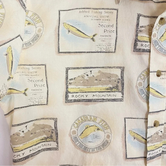 Woolrich Moccasin Fish Frames Retro Button Down Shirt Mens Large Vintage Style - Picture 6 of 9